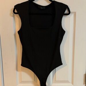 Lulu's Black Ribbed Square-Neck Bodysuit